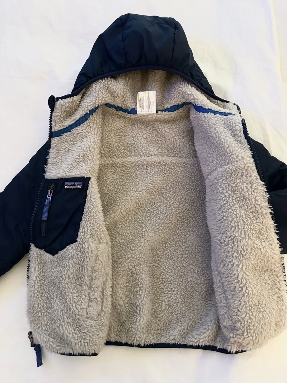 Patagonia Kids Reversible Navy Blue Jacket with Sherpa Lining
